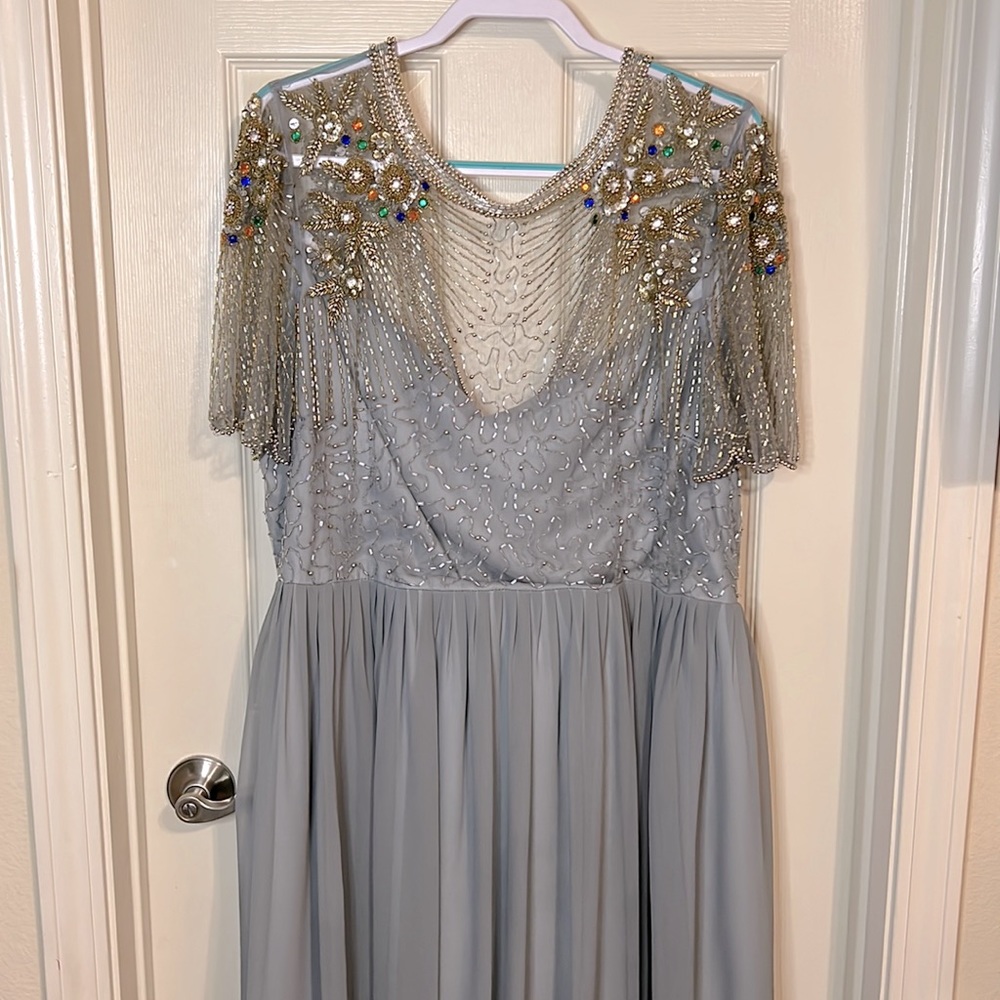 ASOS Virgos Lounge Plus sheer embellished flutter sleeve maxi dress in pale gray